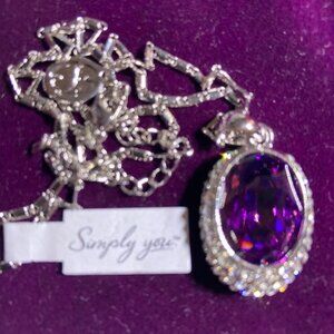 Brand New Simply You Purple Amethyst-Look Pendant Necklace – Original Pouch